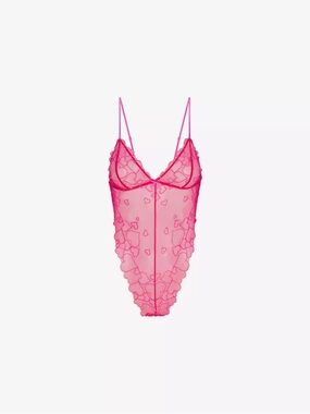 NWT SKIMS Embroidered Tulle Teddy - Punch Size Medium